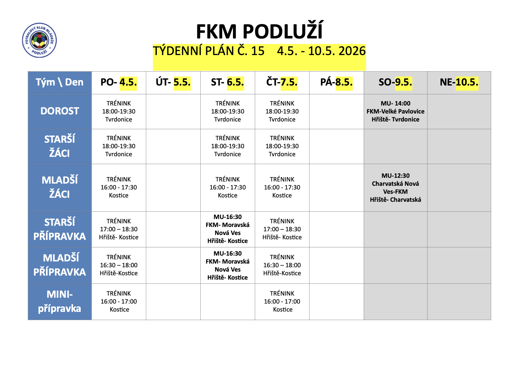 Týdenní plán č. 15