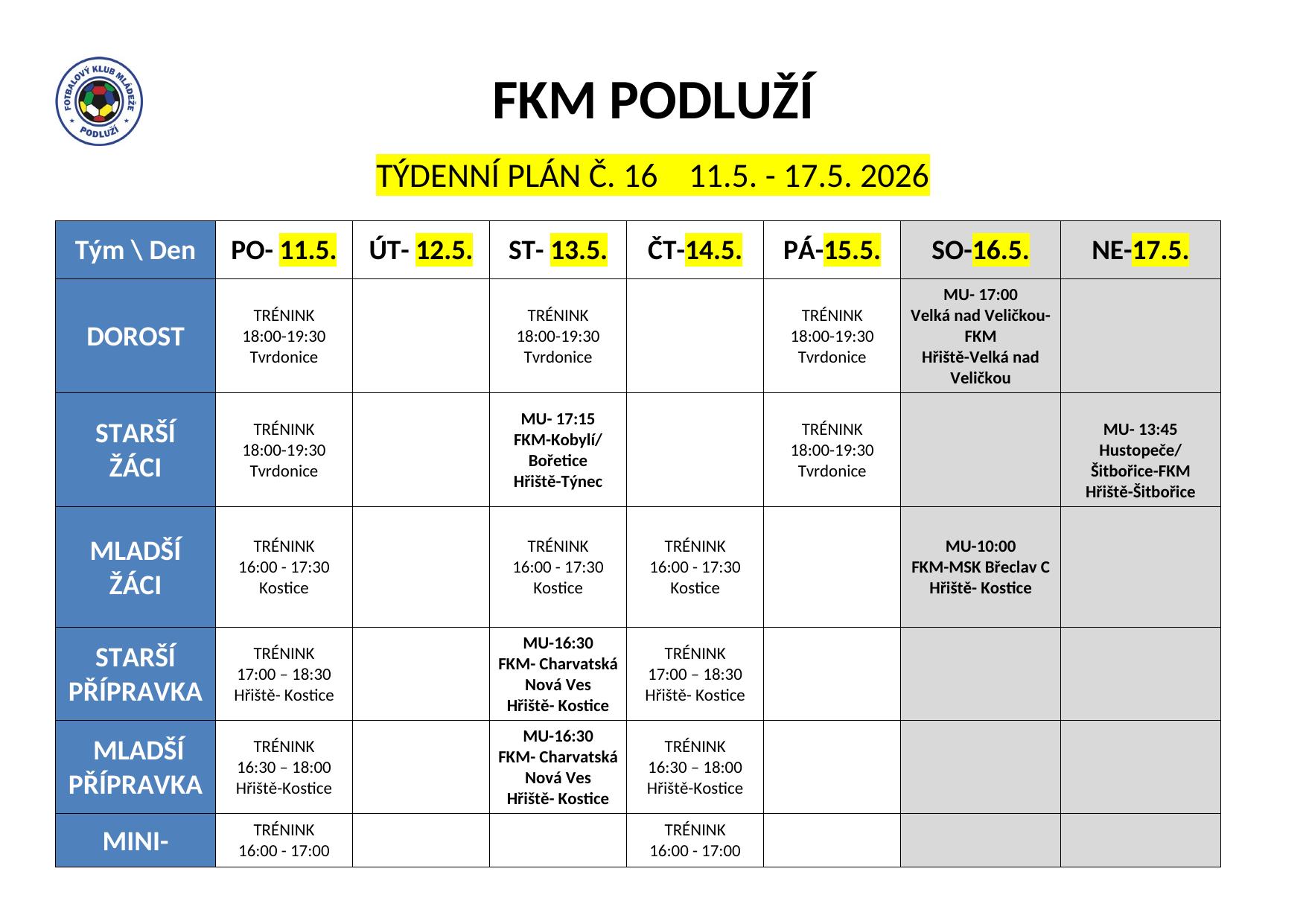 Týdenní plán č. 16
