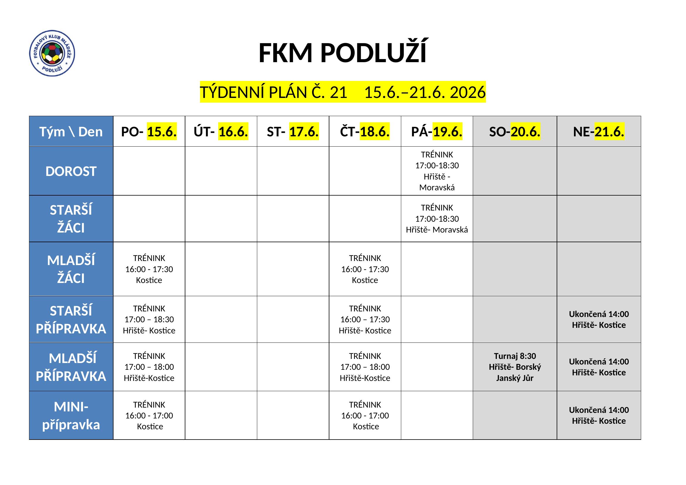 Týdenní plán č. 21