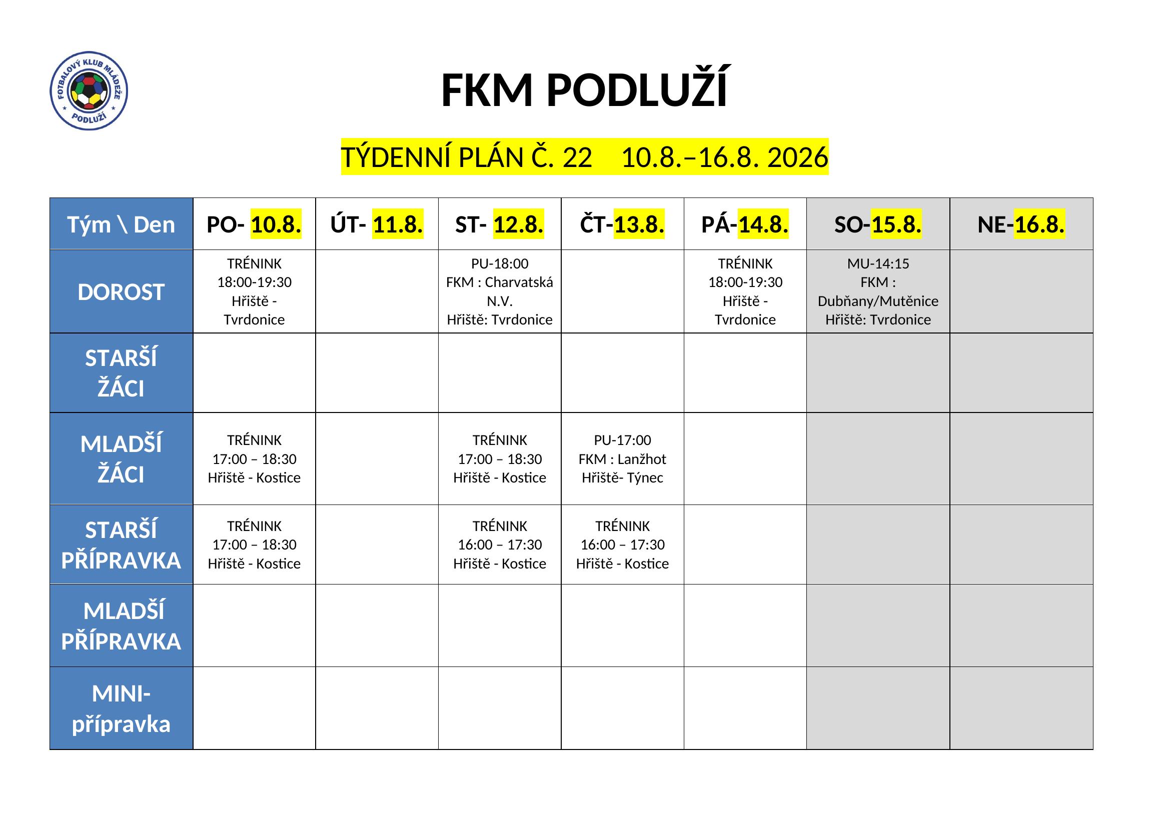 Týdenní plán č. 22