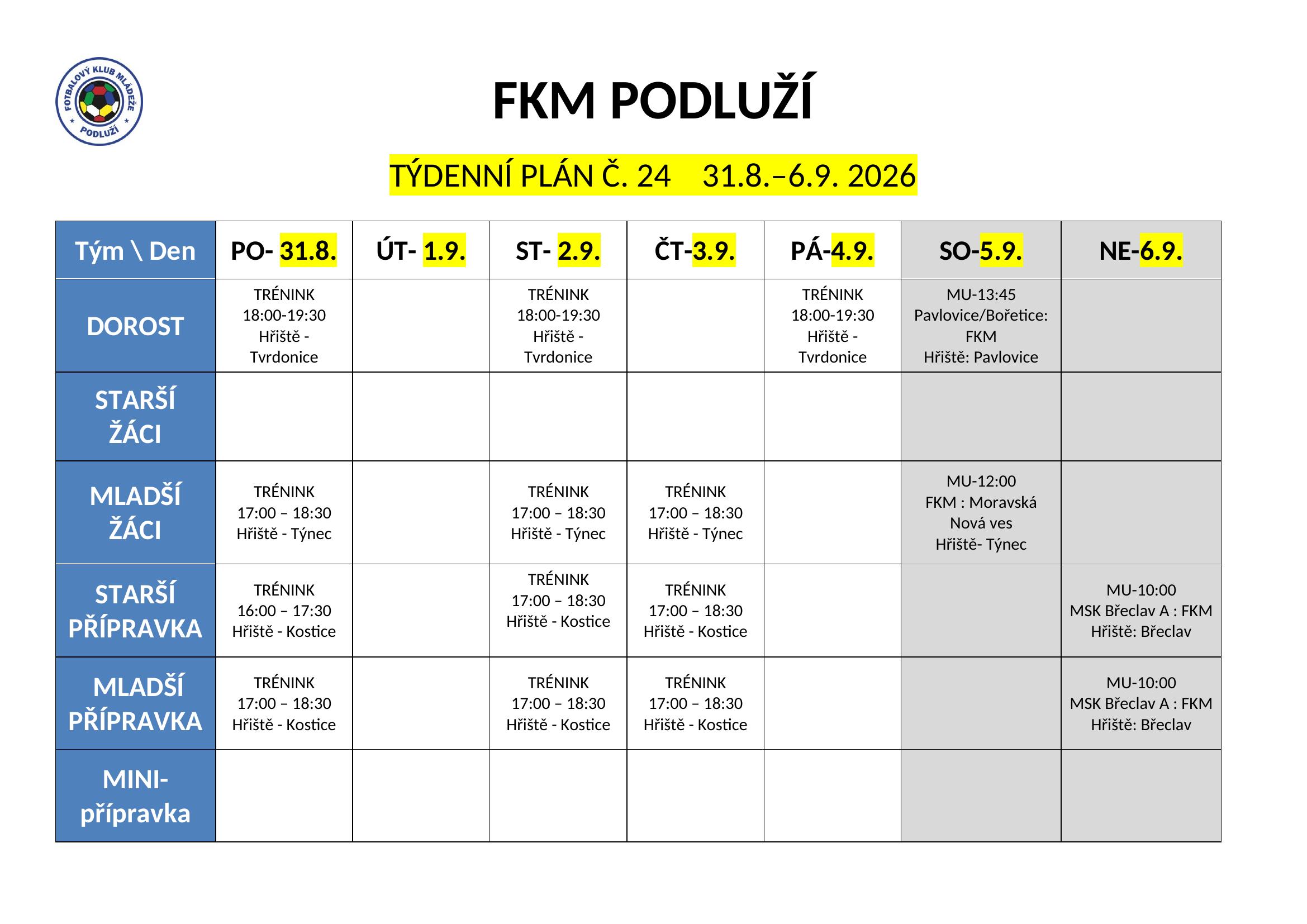 Týdenní plán č. 24