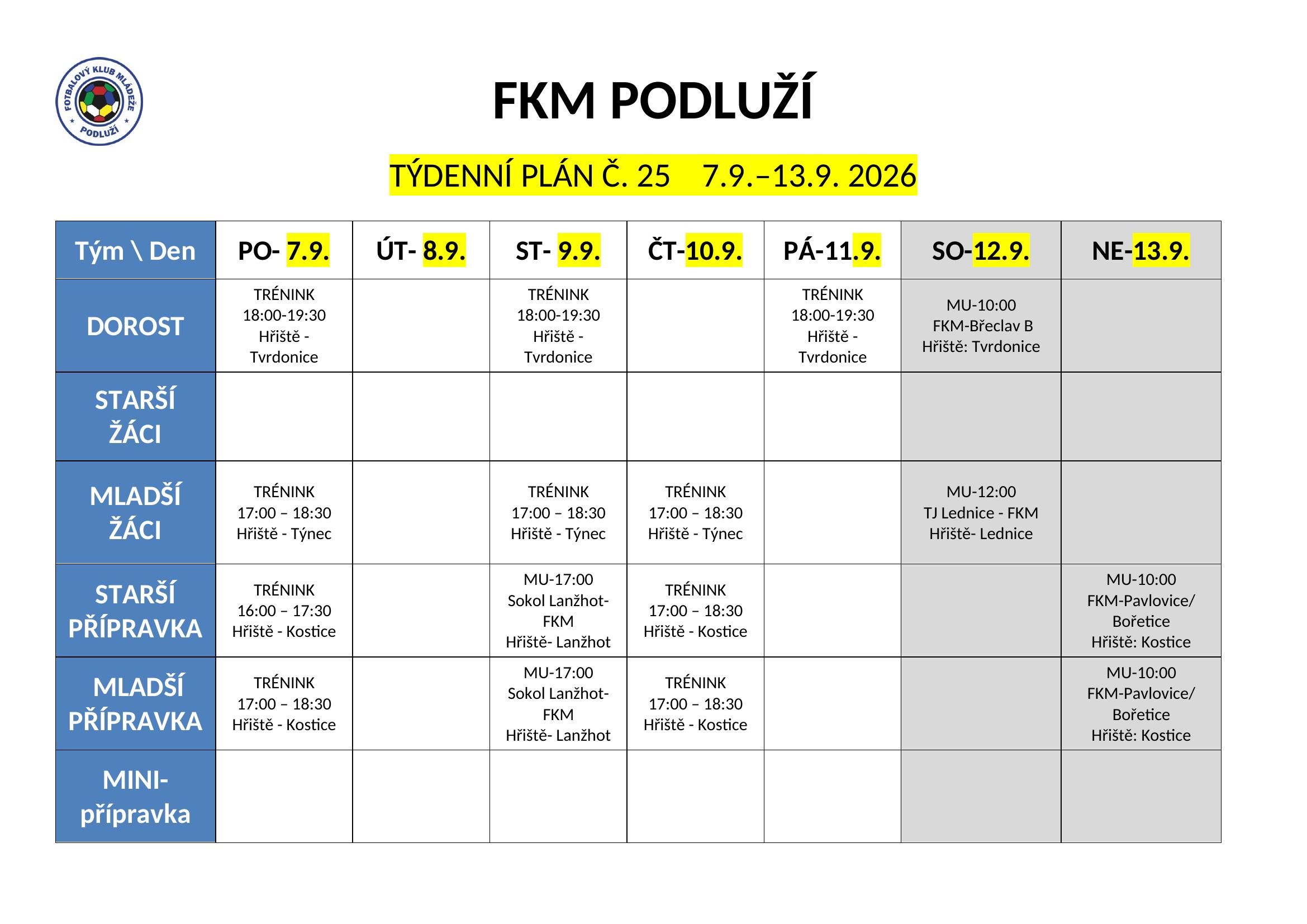 Týdenní plán č. 25