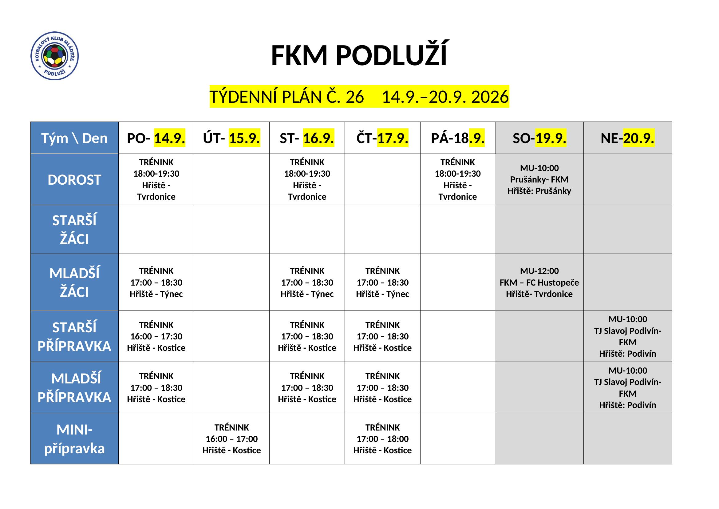 Týdenní plán č. 26