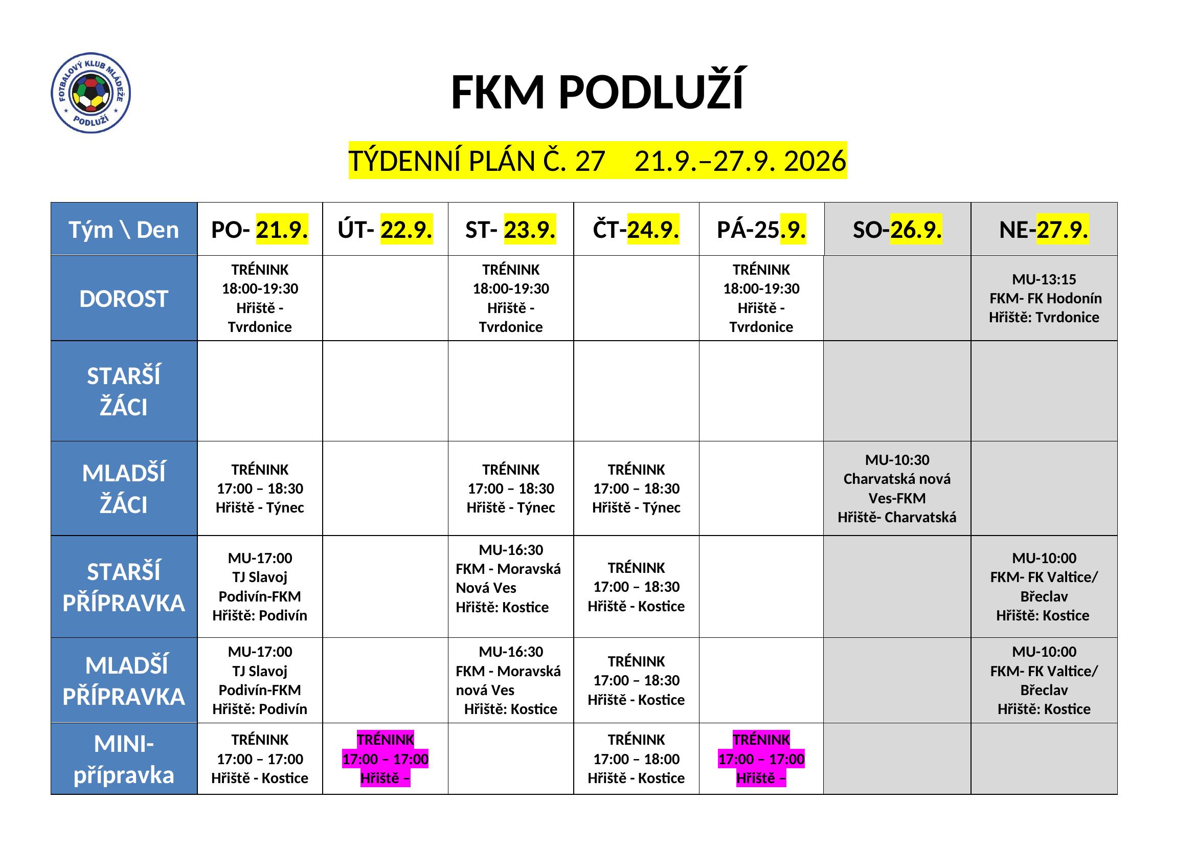 Týdenní plán č. 27