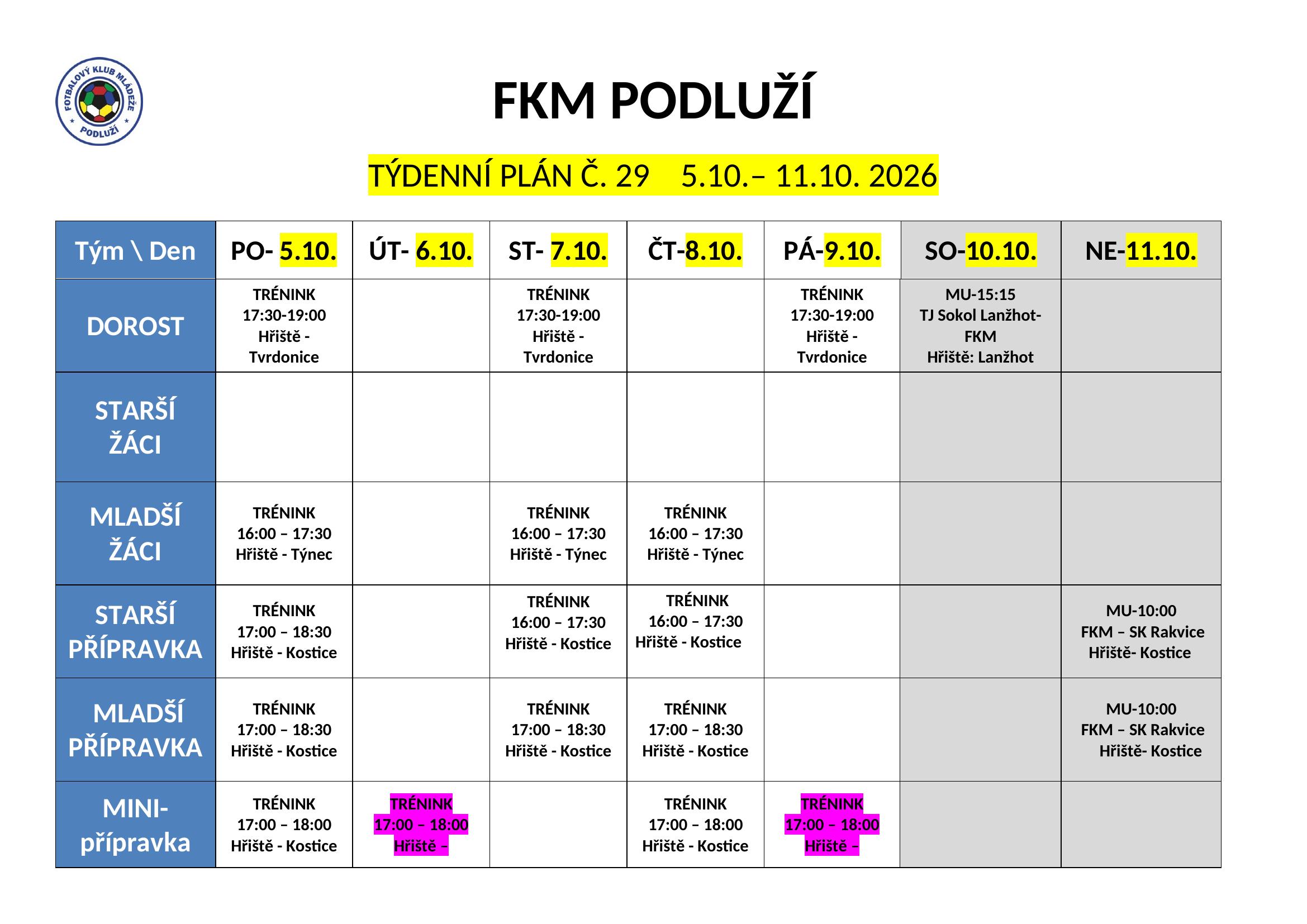 Týdenní plán č. 29