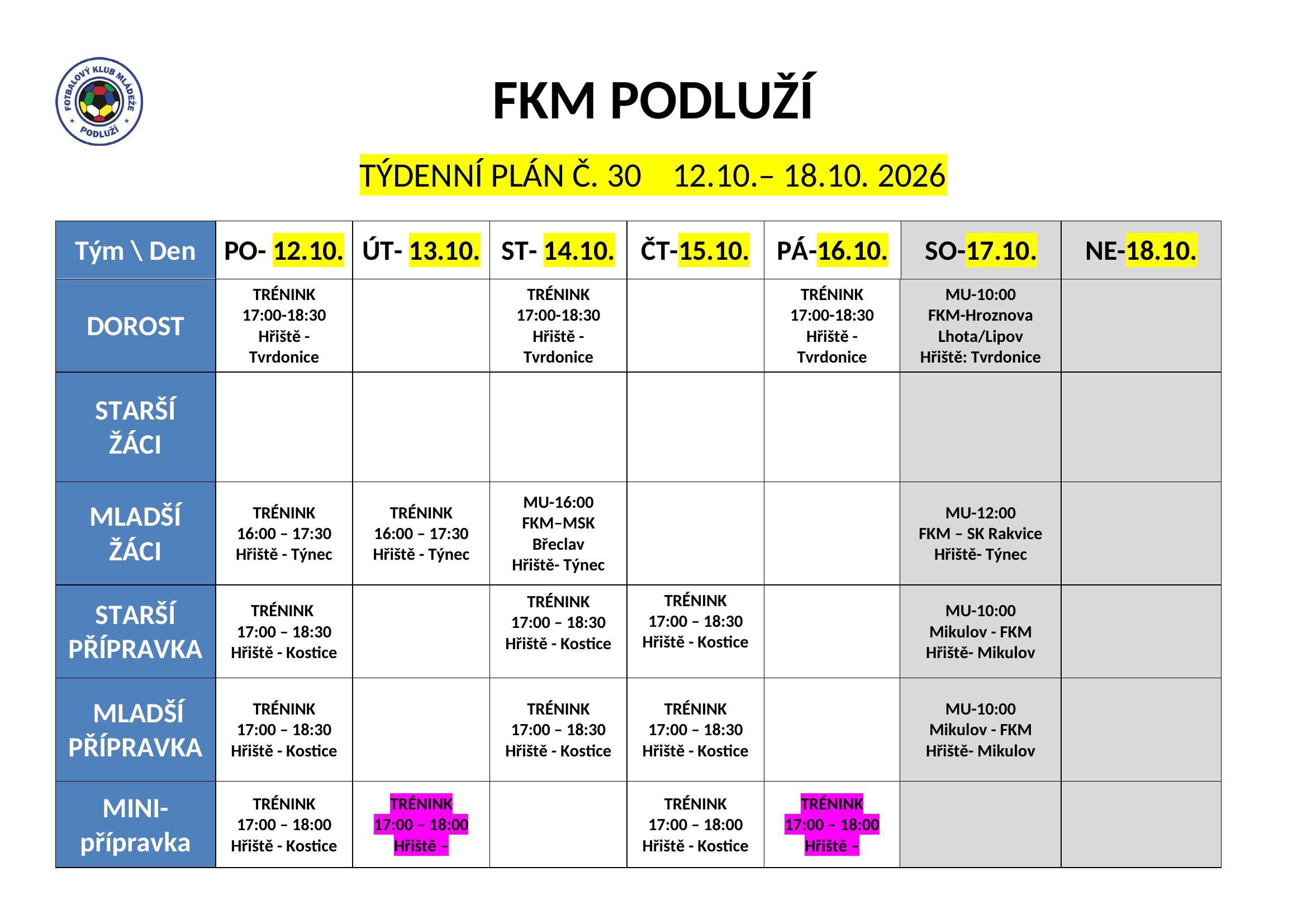 Týdenní plán č. 30
