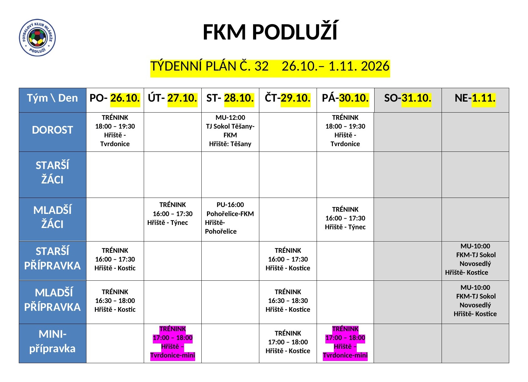 Týdenní plán č. 32